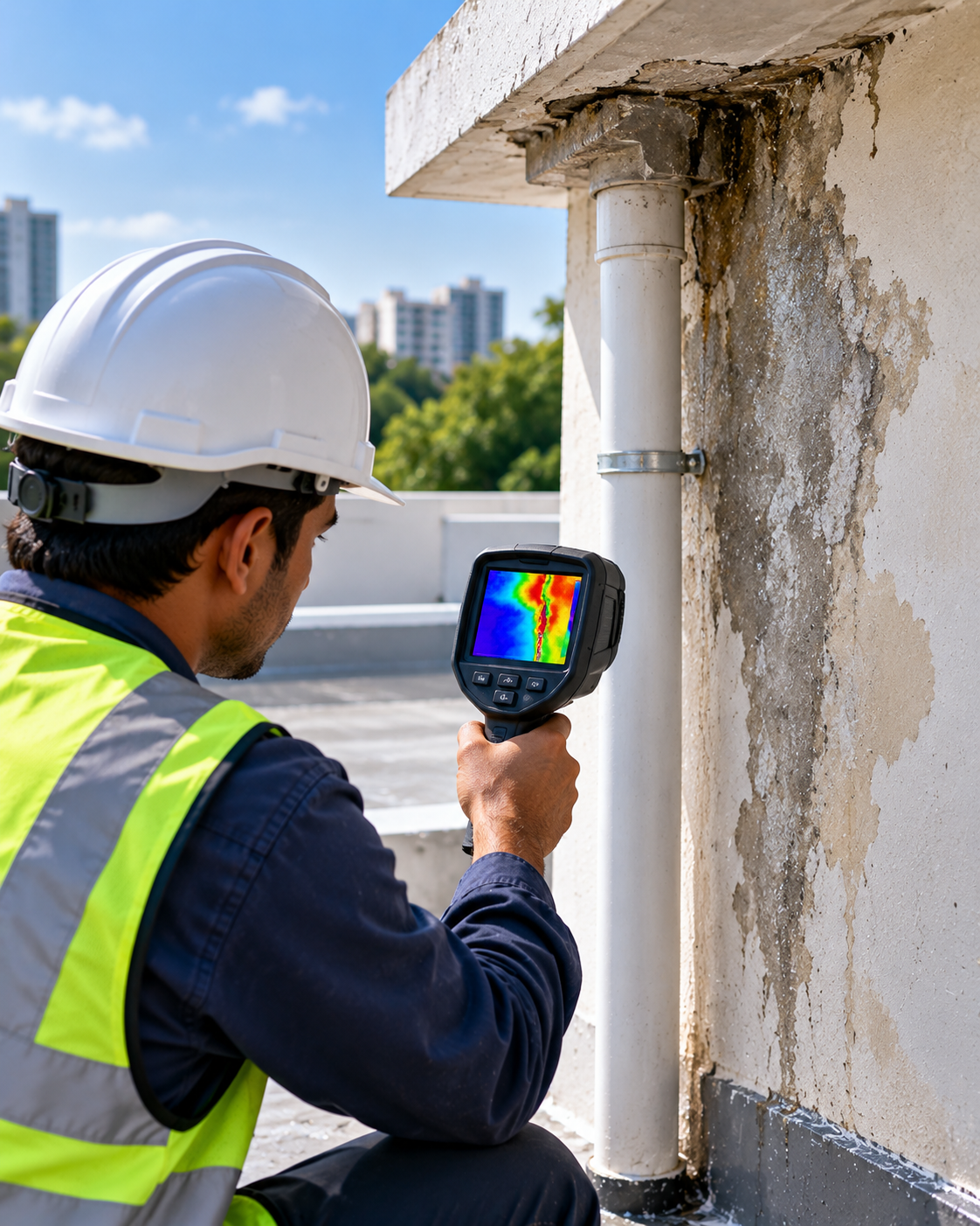 Water leak detection and grouting service illustration