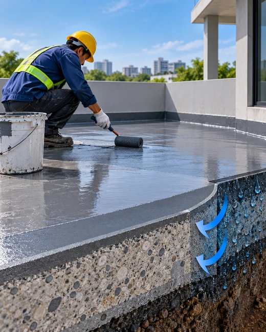Terrace and bathroom waterproofing illustration
